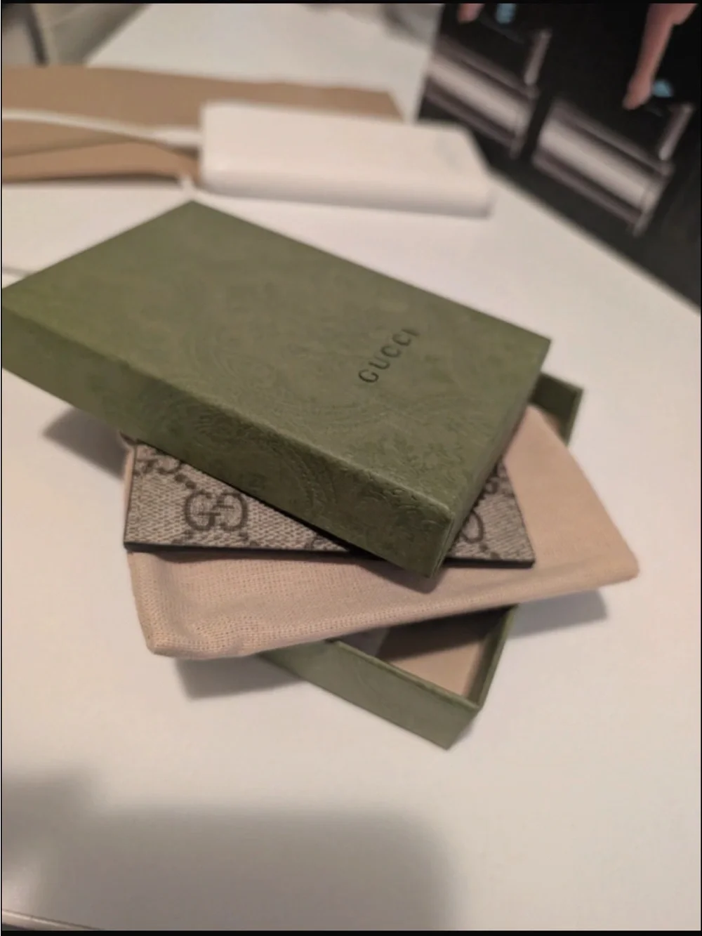 Gucci Beige and Brown GG Supreme Card Holder